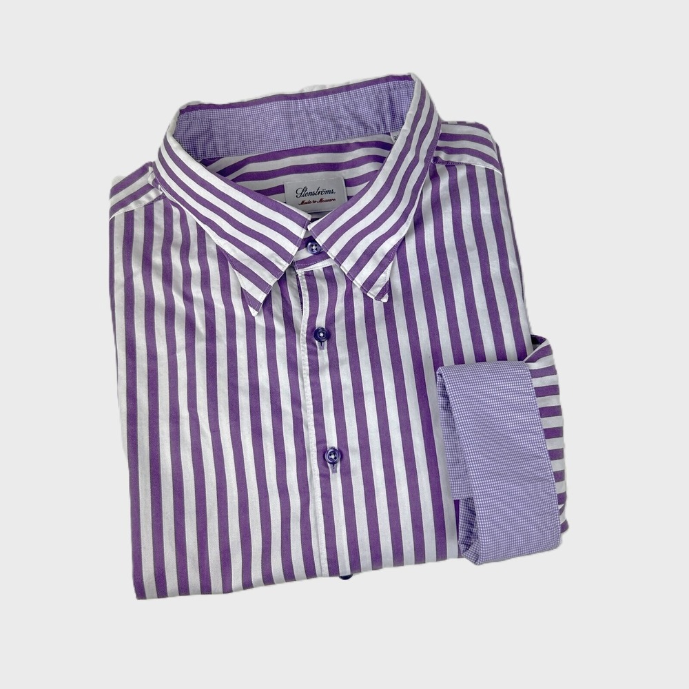 Stenstroms Dress Shirt Mens 20.5 52 Fitted Purple Stripe Cotton Button Down